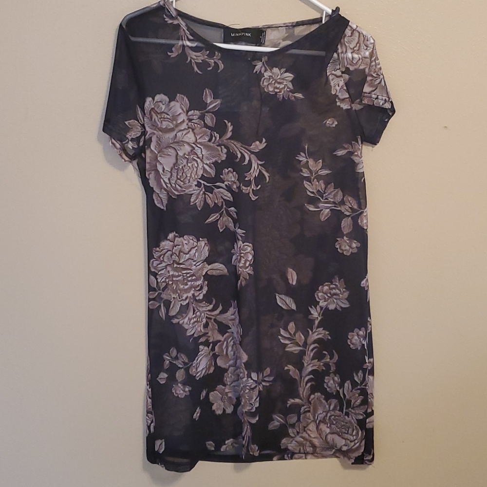 Nwt mink pink black floral mesh dress